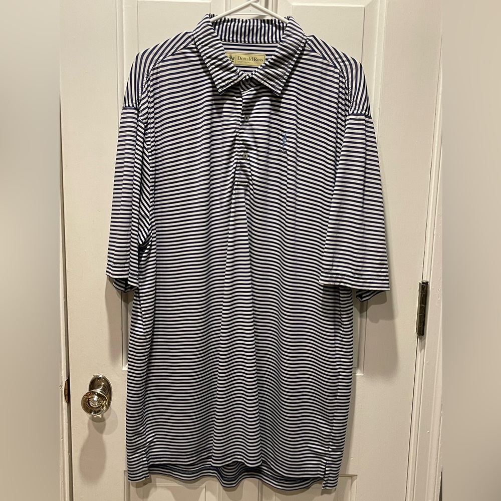 Donald Ross Sport Golf Shirt Mens XL Blue White Striped Polo